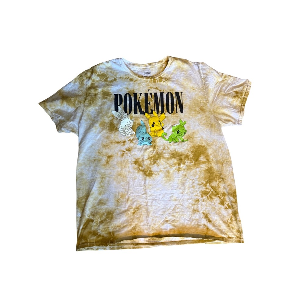 Pokemon Tie Dye Graphic T-Shirt Mens 2XL Pikachu Scorbunny Sobble Grookey Yellow